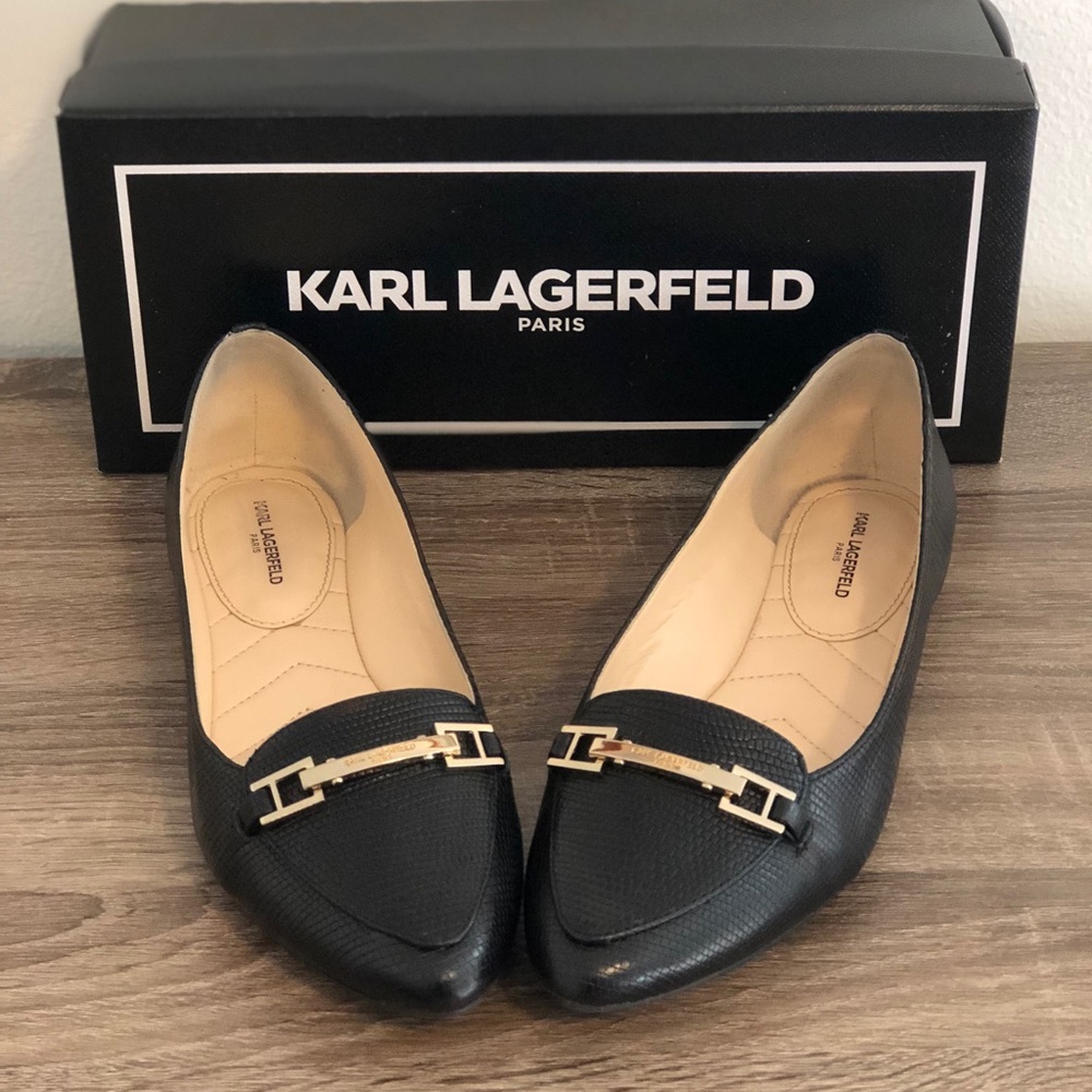 Karl Lagerfeld Black Leather Flats